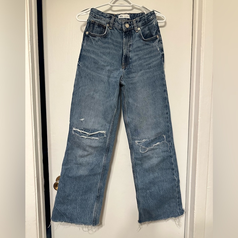 Zara High-Rise Wide Leg Jeans, patched knees